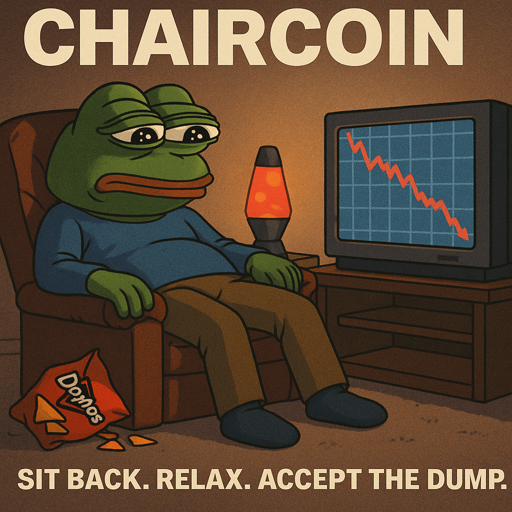 ChairCoin - Pepe in recliner with red chart